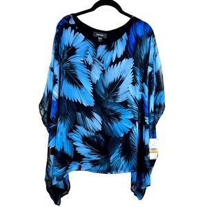 Karen Kane Riviera Scarf Layer Tunic Top Boho Blue Navy Small NWT